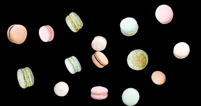 Macarons cake, fly falling pattern macaroon. Alpha Channel
