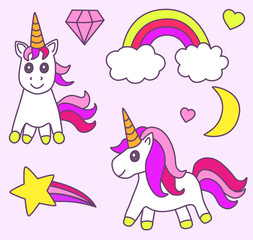 Set of unicorn magic element.