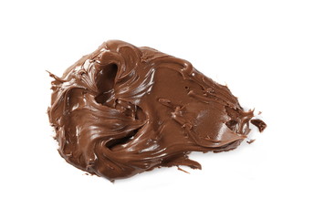 Chocolate cream isolated on white background, top view