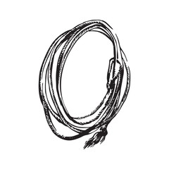 Hand drawn lasso rope. Rodeo cowboy props vector illustration. Black isolated on white background - obrazy, fototapety, plakaty