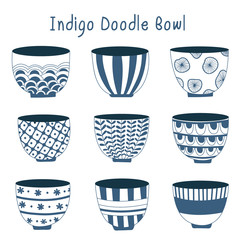 Simple indigo Hand drawn kitchenware, japanese ceramics, craft and handmade concept