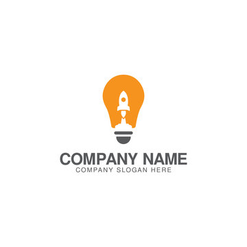Light bulb and rocket launch, creative idea rocket logo design vector template