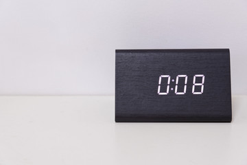 Black digital clock on a white background showing time 0:08