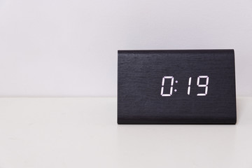 Black digital clock on a white background showing time 0:19
