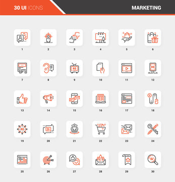 Marketing and Advertising Flat Line Web Icons