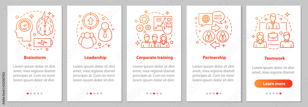 Wall mural cooperation and interaction onboarding mobile app page screen wi