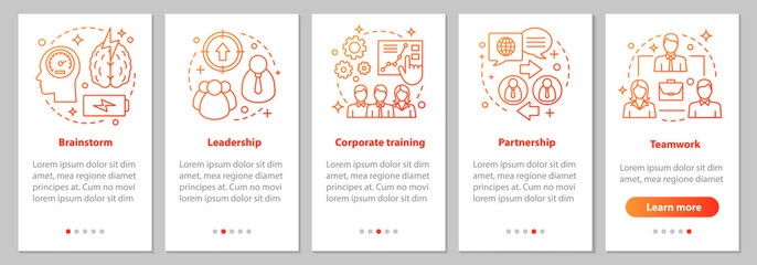 Cooperation and interaction onboarding mobile app page screen wi