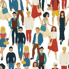 Seamless pattern with business people walking. Cartoon style illustration with men and woman.