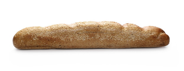 French loaf of bread with sesame isolated on white background