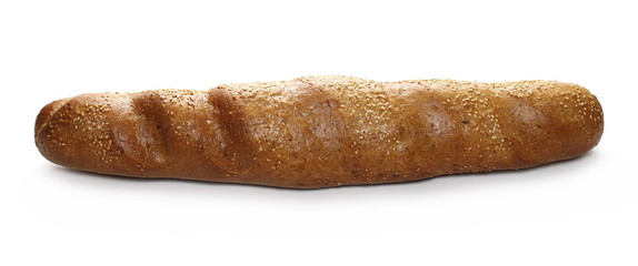 French loaf of bread with sesame isolated on white background