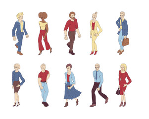 Group of people standing on white background vector. Business men and women cartoon style characters.
