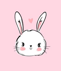 Hand Drawn Vector Rabbit, Cute Bunny, Vector illustration. Print for children's textile.