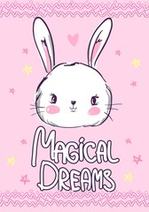 Hand Drawn Vector Rabbit, Cute Bunny, Vector illustration. Print for children's textile.