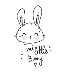 hand drawn cute rabbit and the phrase my little rabbit. Print design for children t-shirt