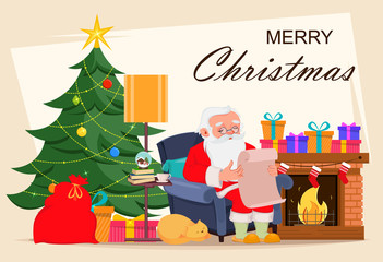 Merry Christmas greeting card with Santa Claus