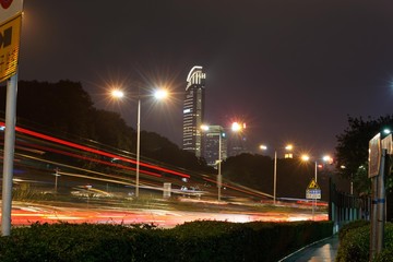 Fototapeta na wymiar Night highway cars' lights