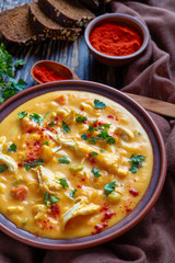 chicken breast creamy soup, vertical view