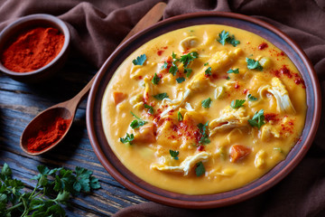 pumpkin chicken breast soup, top view