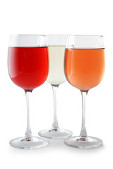 Glasses of different wine on white background