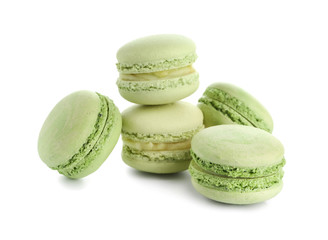 Sweet colorful macaroons on white background