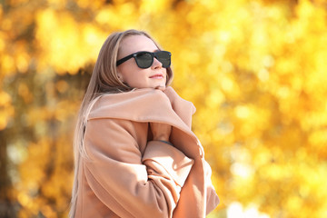 Beautiful young woman in autumn park