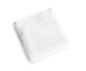 Towel on white background, top view