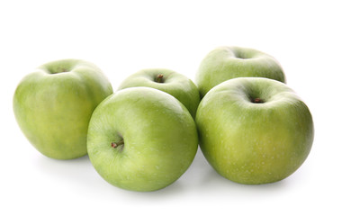 Ripe tasty apples on white background