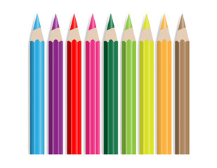 Set of colour pencils in row isolated on white background, Vector illustration