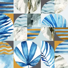 Papier Peint photo Impressions graphiques Motif géométrique abstrait sans soudure : feuilles tropicales, vagues, rayures, demi-cercles, cercles, carrés, grunge, grainé, papier, marbre, textures aquarelles, griffonnages.