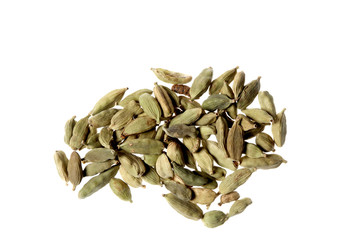 green cardamom pods isolated on white background with clipping path and copy space