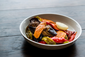Turkish Food Style Fried Vegetables, Red Pepper, Aubergine, Carrot, Hot Pepper and Onions / Sebze Kizartma.