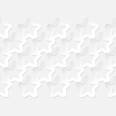 Stars. Seamless pattern. White geometric 3D shapes on white background. Can be used for wallpaper, textile, invitation card, wrapping, web page background.