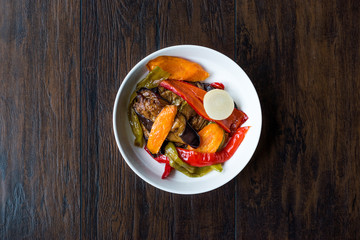 Turkish Food Style Fried Vegetables, Red Pepper, Aubergine, Carrot, Hot Pepper and Onions / Sebze Kizartma.