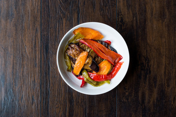Turkish Food Style Fried Vegetables, Red Pepper, Aubergine, Carrot, Hot Pepper and Onions / Sebze Kizartma.