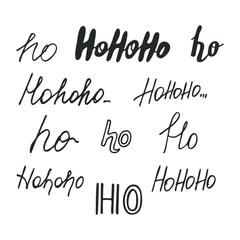 Hohoho-phrase. Set of hand drawn hohoho calligraphy lettering for design. Vector illustration.