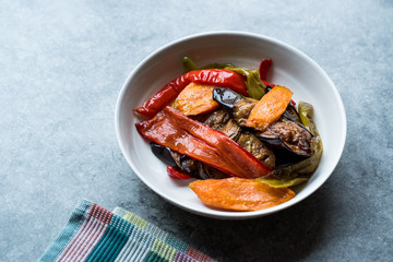 Turkish Food Style Fried Vegetables, Red Pepper, Aubergine, Carrot, Hot Pepper and Onions / Sebze Kizartma.