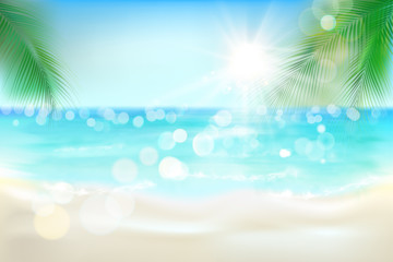 Fototapeta na wymiar View of a tropical beach. Vector Illustration. 