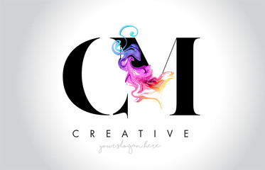 CM Vibrant Creative Leter Logo Design with Colorful Smoke Ink Flowing Vector - obrazy, fototapety, plakaty