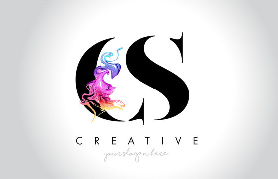 CS Vibrant Creative Leter Logo Design with Colorful Smoke Ink Flowing Vector