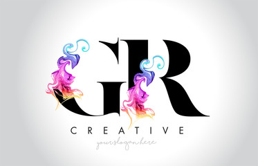 GR Vibrant Creative Leter Logo Design with Colorful Smoke Ink Flowing Vector