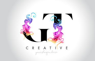 GT Vibrant Creative Leter Logo Design with Colorful Smoke Ink Flowing Vector