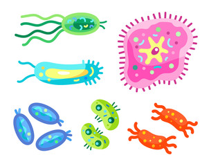 Bacteria Micro Creatures Set Vector Illustration