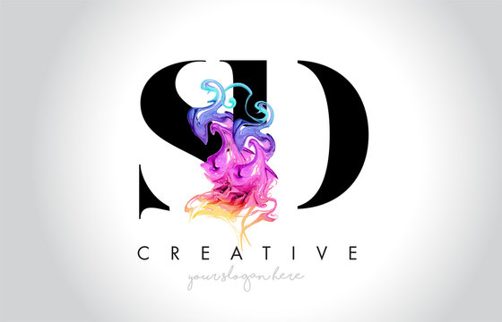 SD Vibrant Creative Leter Logo Design with Colorful Smoke Ink Flowing Vector