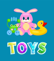 Kids toys set, colorful isolated vector icon.