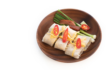 Thai food spring rolls on isolated white background