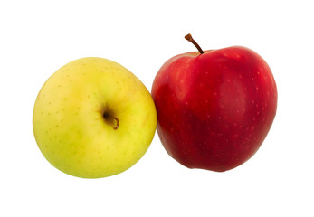 Apple fruit. Two of ripe red and green apple fruits isolated on white.