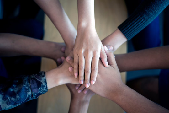 Symbolic Representation Of Teamwork By Hand Coordination, Soft Focus, Vintage Tone