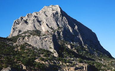 Mountain sea bay rocks panoramic landscape.