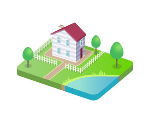 Fototapeta premium Modern House 3D Vector Isolated, Cottage Building