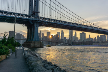 Manhattan Bridge at Sunset, New York, Usa